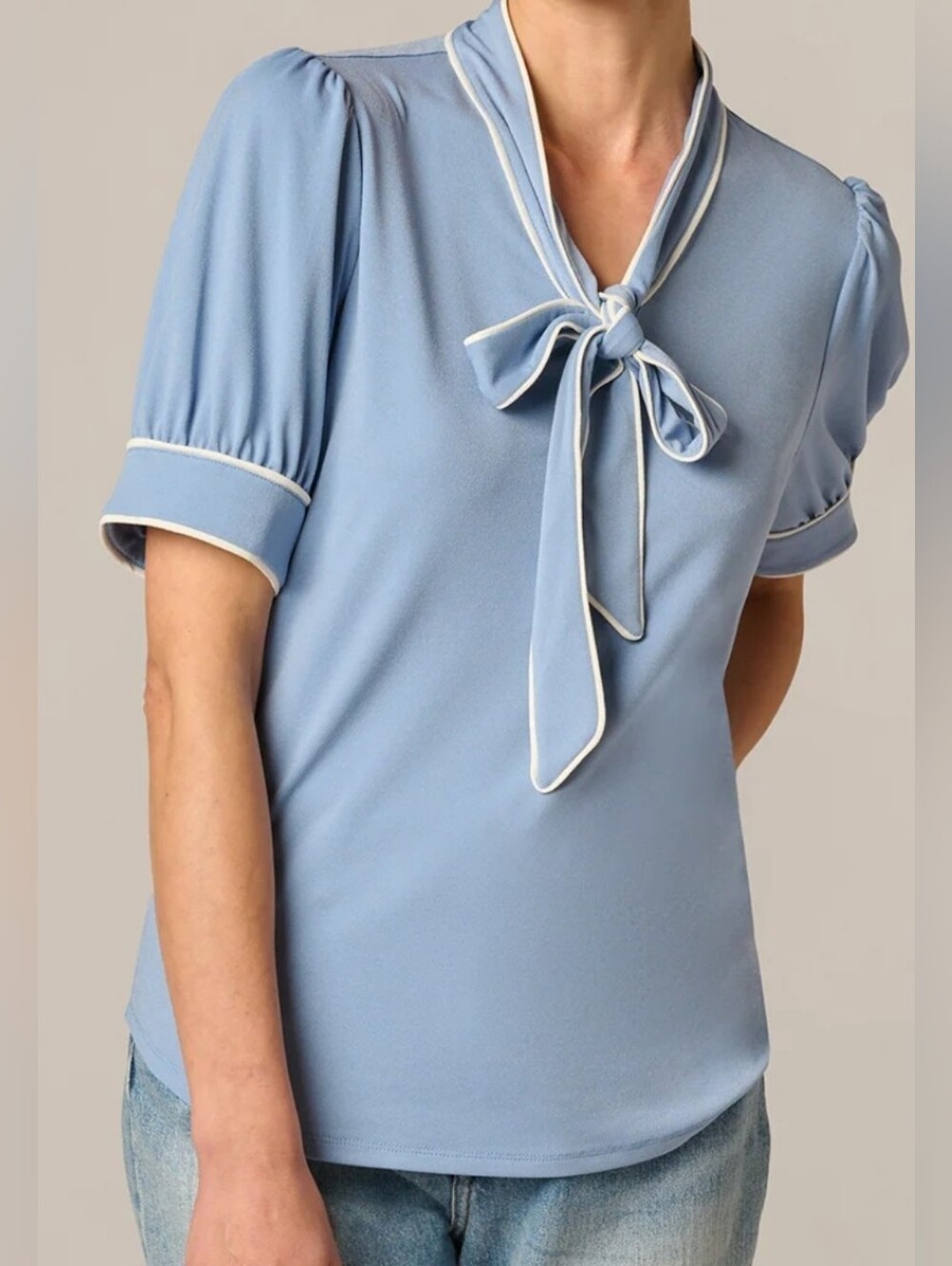 Adrianna Papell Puff Sleeve Tie Neck Blouse